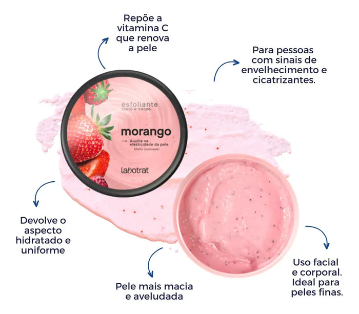 Creme Esfoliante Corpo e Rosto Morango 300g – Tipo de Pele Normal | Labotrat