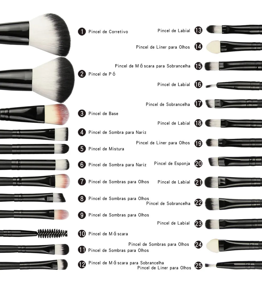 Kit de Pincéis Profissionais - 22 Peças Pretas